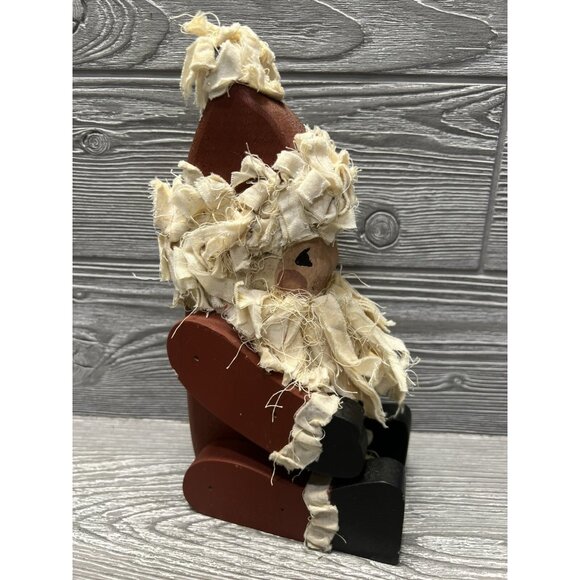 Primitive Wooden Santa Claus Handmade Vintage 1991 Chunky Unique Rustic 10” - Picture 2 of 8